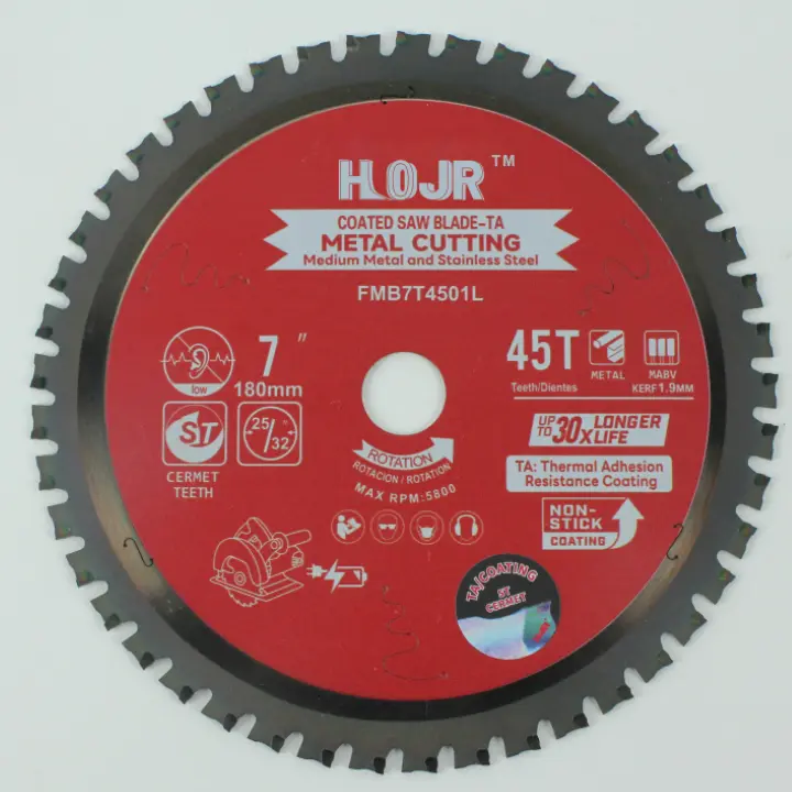 HOJR Metal Cutting Saw Blade For Medium Metal and Stainless Steel TA Coating Non-Ferrous Metals Saw Blade 7 Inch X 45 TCG Tooth   Item: FMB7T4501L