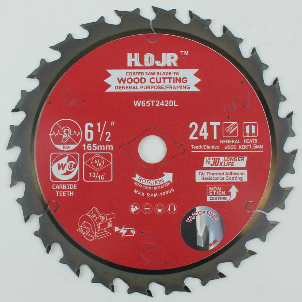 Wood Cutting Circular Saw Blade(With TA coating) 6-1/2” 24T General Purpose / Framing Saw Blade Item: W65T2420L