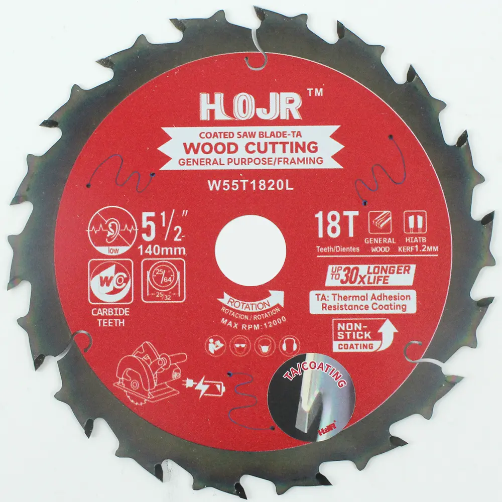 Wood Cutting Circular Saw Blade(With TA coating) 5-1/2” 18T General Purpose / Framing Saw Blade Item: W55T1820L
