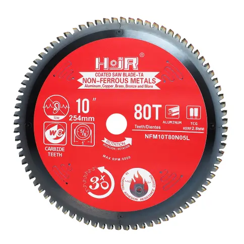 Aluminum Cutting Circular Saw Blade(With TA coating) 10” 80T  Non-Ferrous Metals SKU: NFM10T80N05L