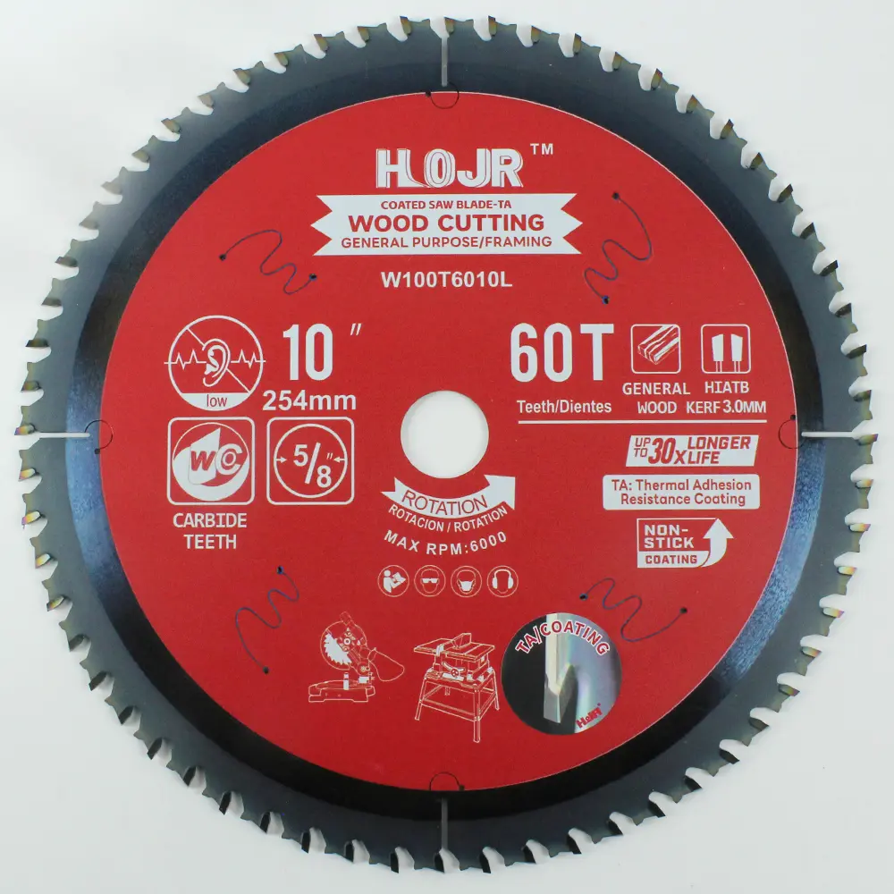 Wood Cutting Circular Saw Blade(With TA coating) 10” 60T General Purpose / Framing Saw Blade Item: W100T6010L
