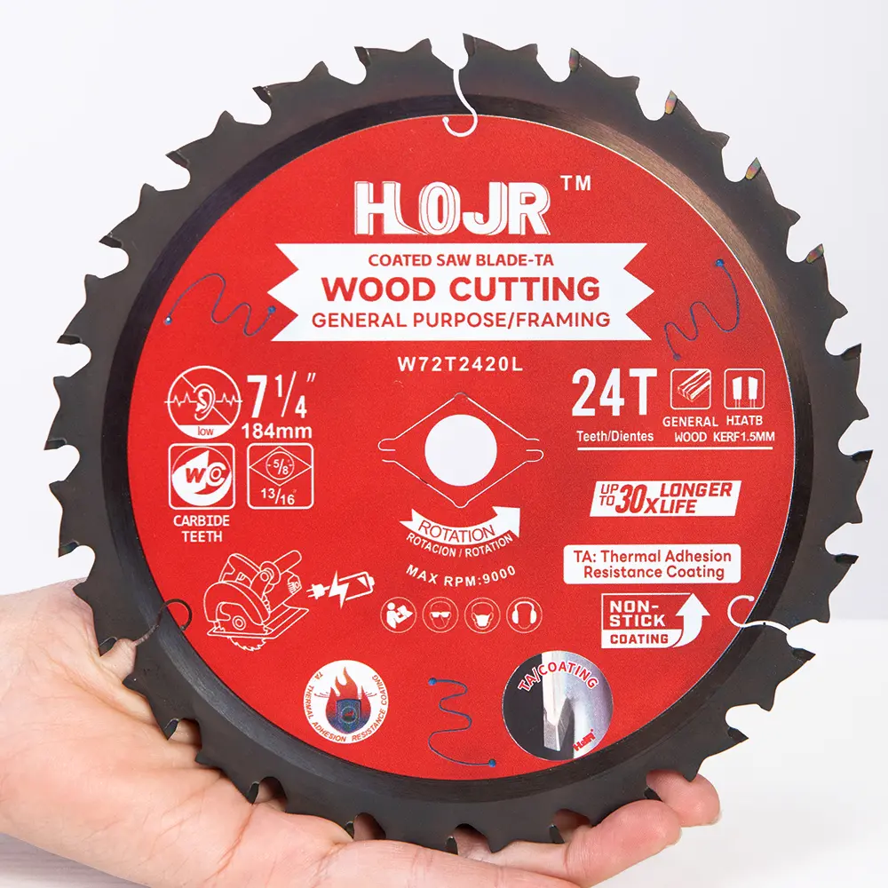 Wood Cutting Circular Saw Blade(With Ta Coating) 7-1/4” 24t General Purpose / Framing Saw Blade