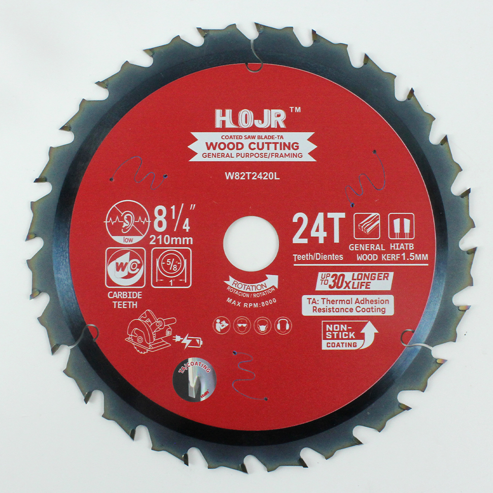 Wood Cutting Circular Saw Blade(With TA coating)  8-1/4” 24T General Purpose / Framing Saw Blade  Item: W82T2420L