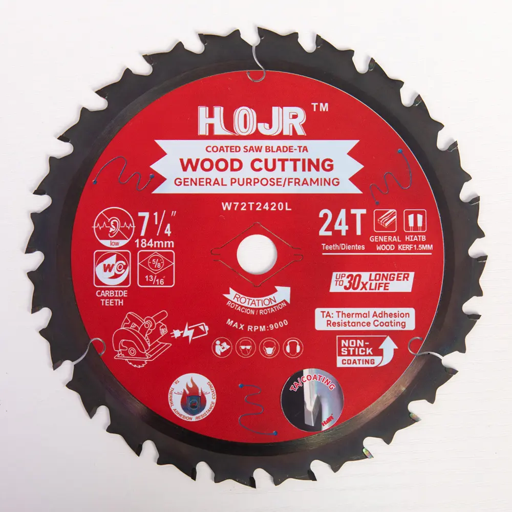 Wood Cutting Circular Saw Blade(With Ta Coating) 7-1/4” 24t General Purpose / Framing Saw Blade-product
