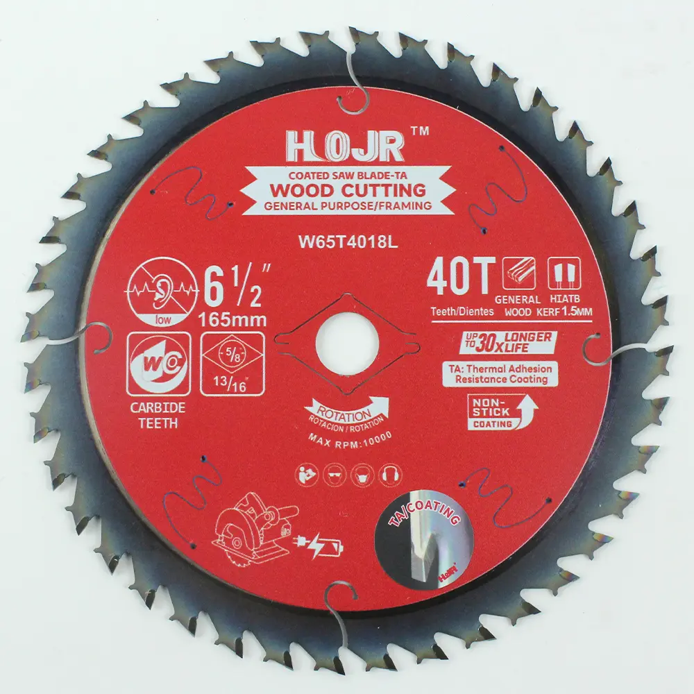 Wood Cutting Circular Saw Blade(With TA coating) 6-1/2” 40T General Purpose / Framing Saw Blade Item: W65T4018L