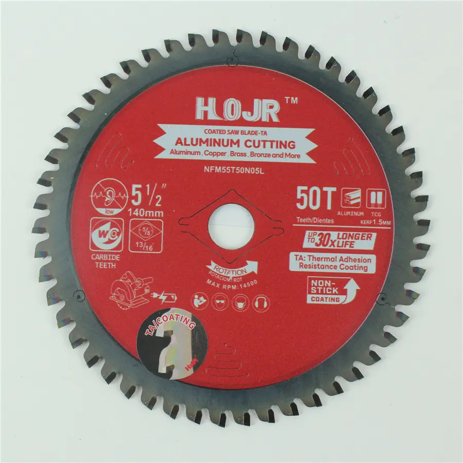 HOJR Aluminum Cutting Saw Blade(With TA coating) TA Coating Non-Ferrous Metals saw blade 5-1/2 Inch X 50 TCG Teeth  Item: NFM55T50N05L